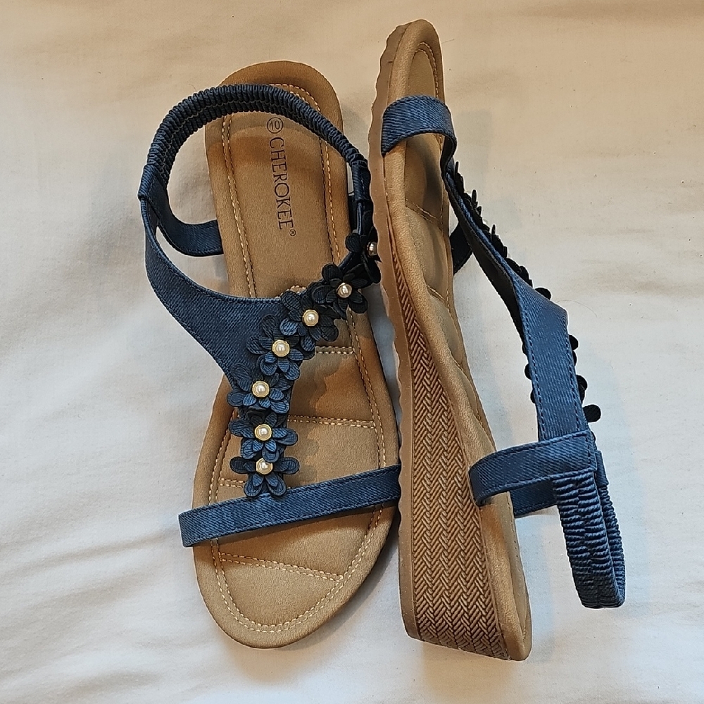 Cherokee Navy Women's Sandals with Floral Accents